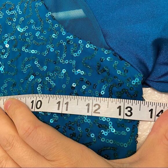 Weissman Dance costume aqua blue teal BRIDGES-STRIPPED 11064 asymmetrical LC - Picture 8 of 12